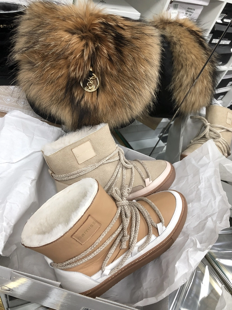 Buty emu śniegowce skórzane zamszowe z ozdobnym wiązaniem camel I514