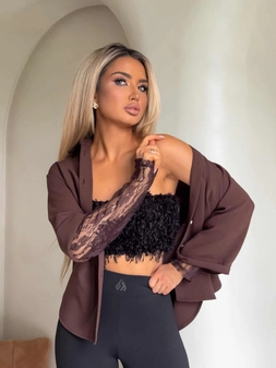 Koszula rękaw KORONKA - czekoladowa