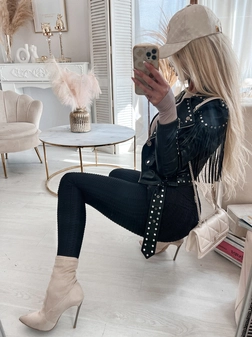 Botki na szpilce a'la skarpeta beżowe I387