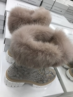 Workery skórzane z futerkiem wzór wężowy I507