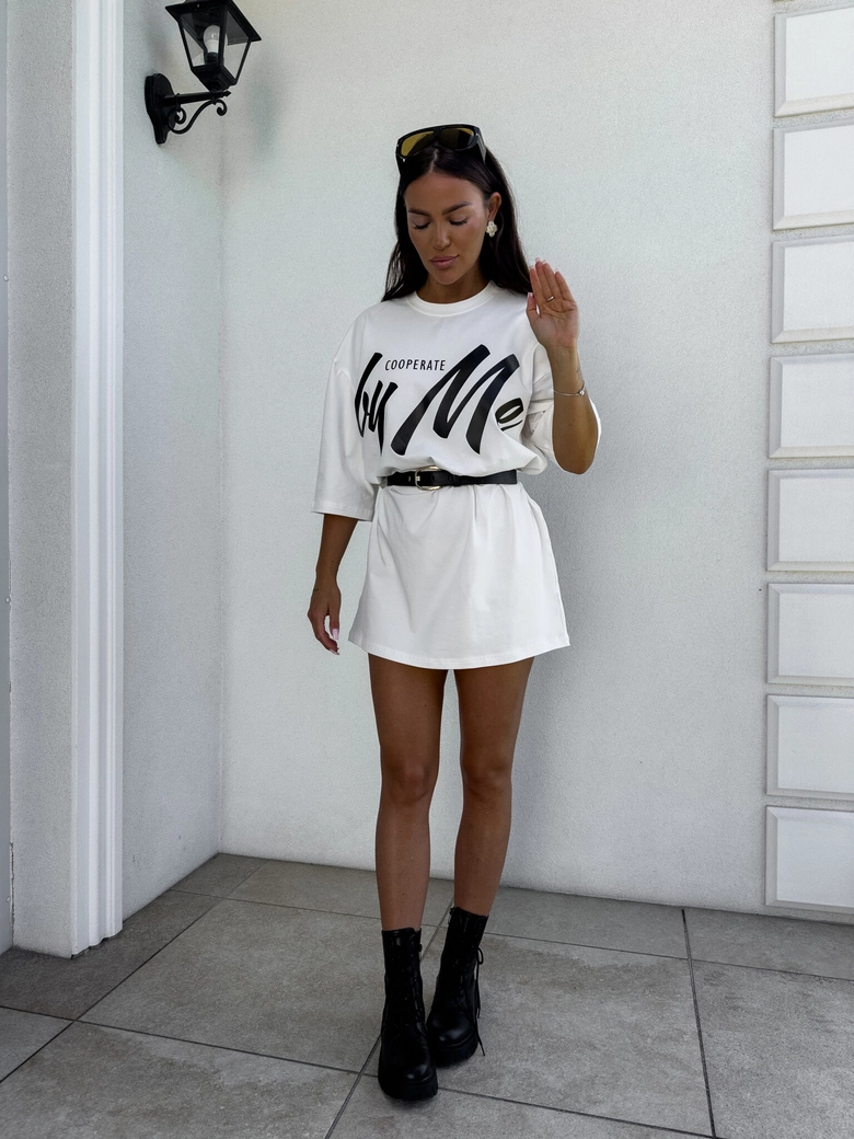 Tuniko sukienka t-shirt COLA - ecru