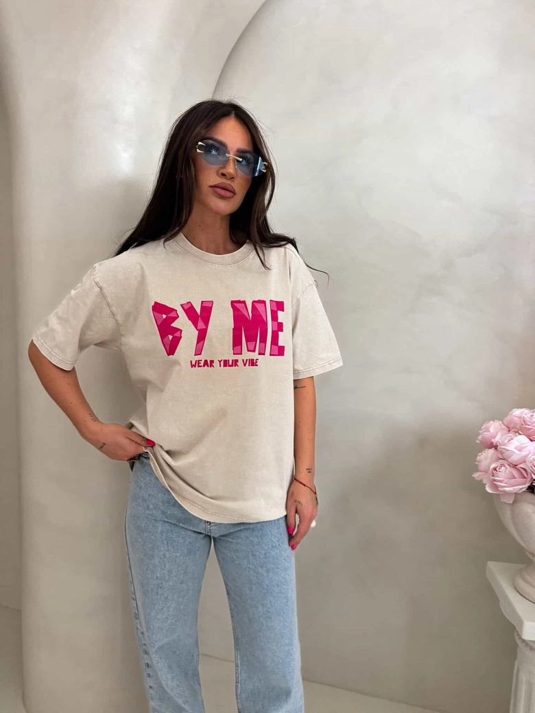 Dekatyzowany t-shirt BALEN - jasny beż