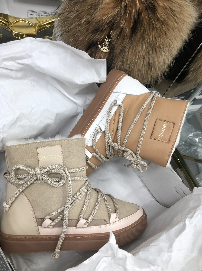 Buty emu śniegowce skórzane zamszowe z ozdobnym wiązaniem camel I514