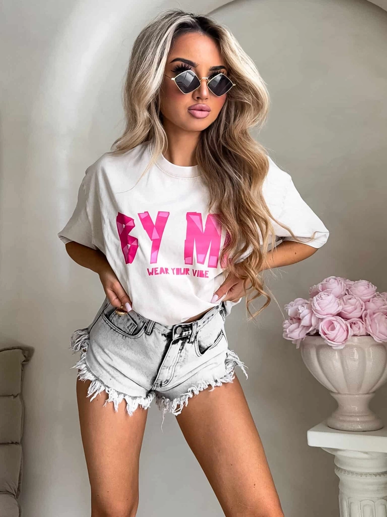 Dekatyzowany t-shirt BALEN - jasny beż