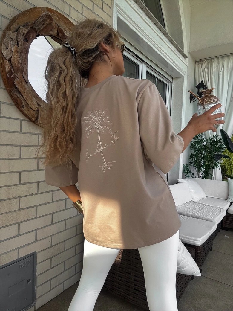 T-shirt PALMS – ciemny beż
