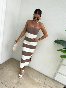 Sukienka SPAIN pasy - beż-ecru