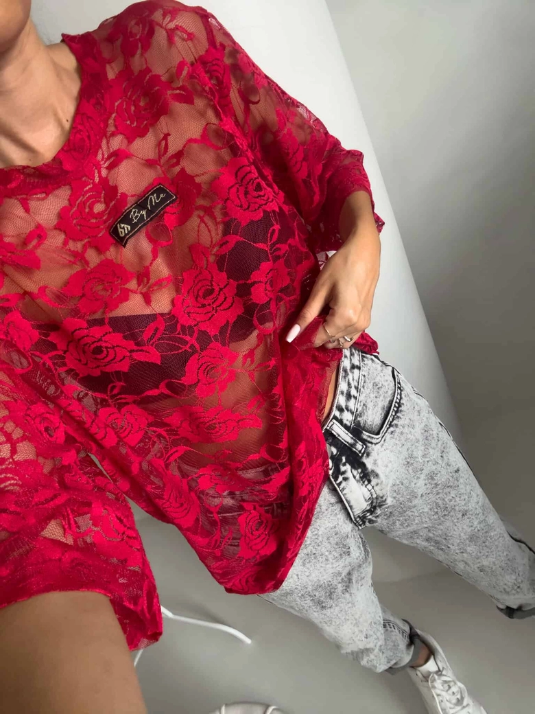 Bluzka MARMARIS II koronka new - czerwona