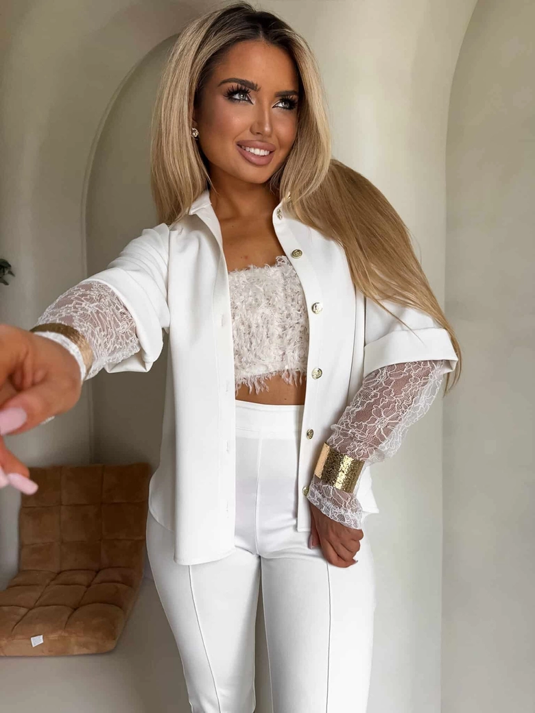 Koszula rękaw KORONKA - ecru