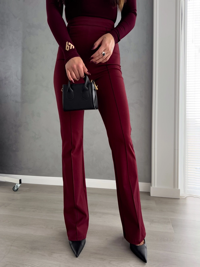 Spodnie DZWONY - bordowe T18571