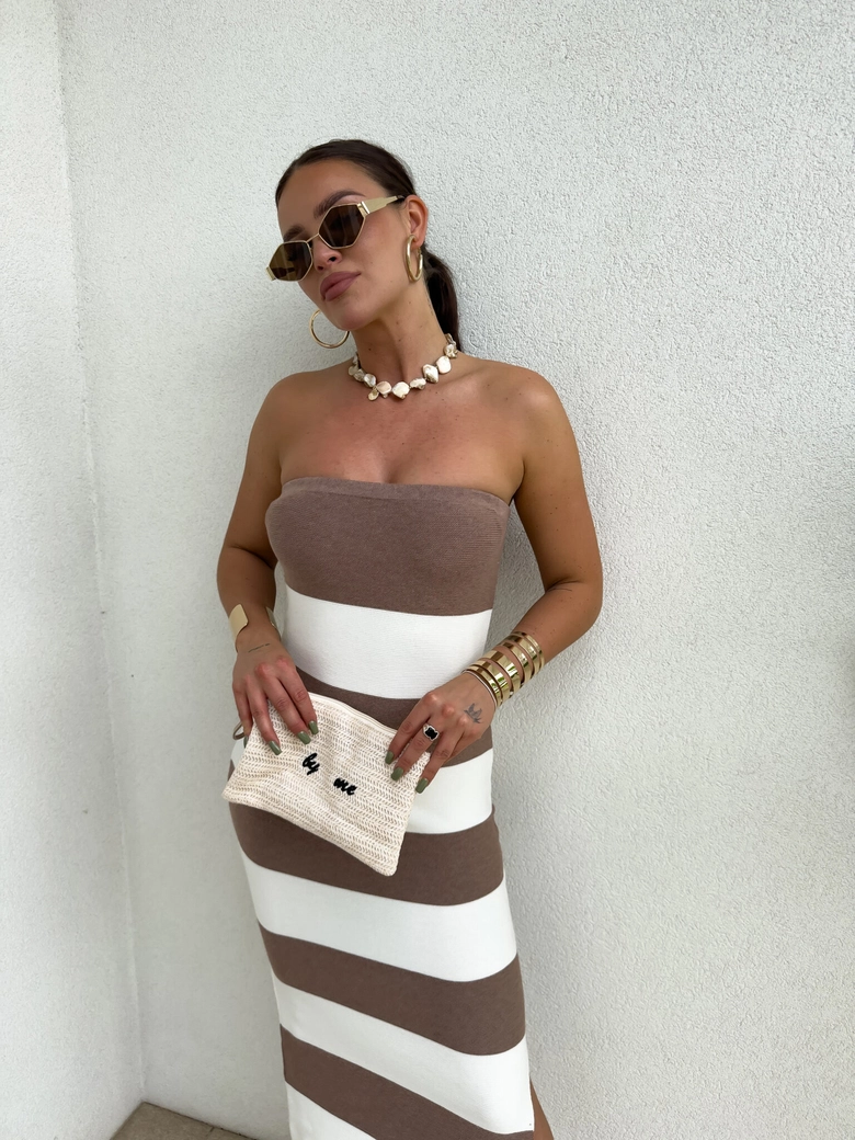 Sukienka SPAIN pasy - beż-ecru