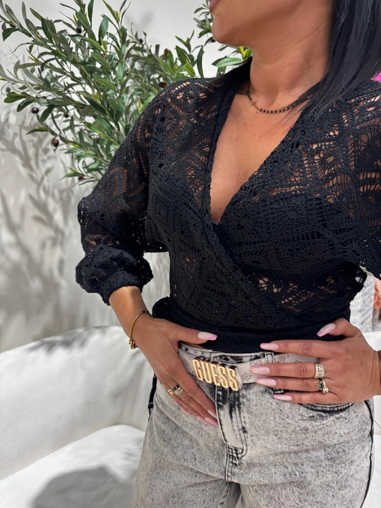 Kimono AŻUROWE romby - czarne