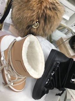 Buty emu śniegowce skórzane zamszowe z ozdobnym wiązaniem camel I514