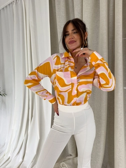 Koszula GOSSIP print – pomarańczowo-różowa