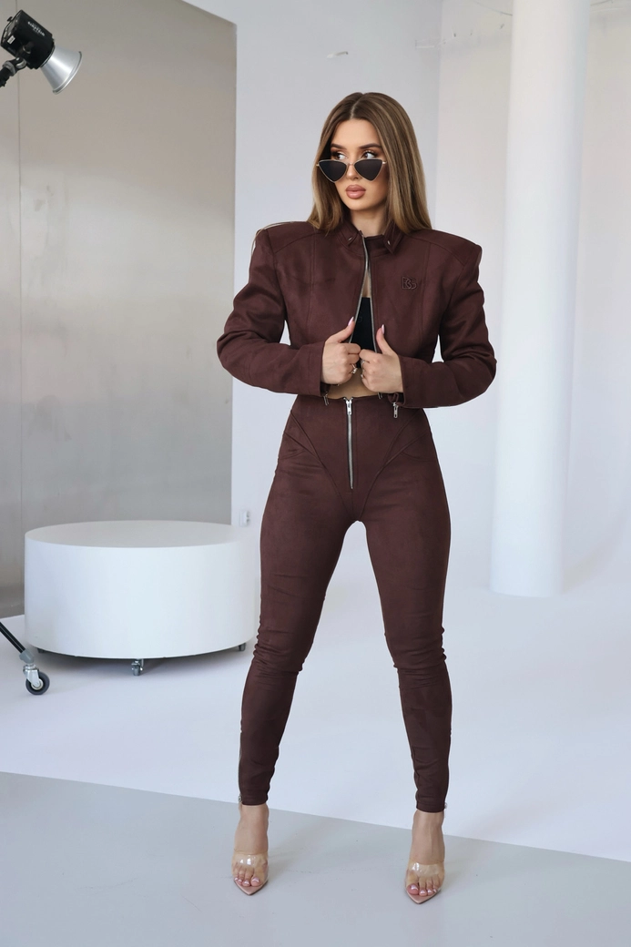 Legginsy damskie BG Button | czekolada