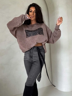 Dekatyzowana bluza KORONKA - ciemny beż