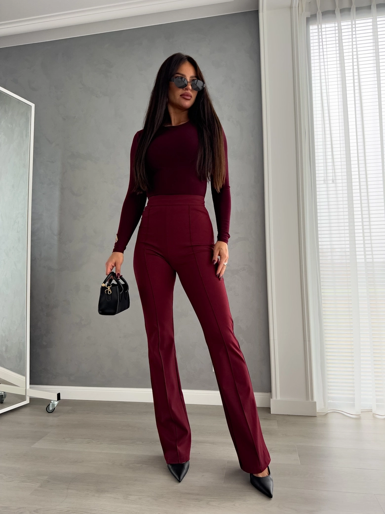 Spodnie DZWONY - bordowe T18571