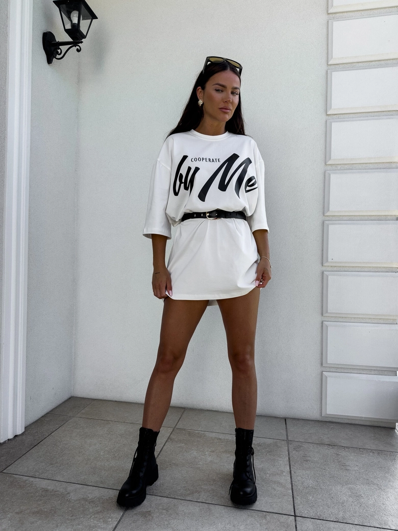 Tuniko sukienka t-shirt COLA - ecru