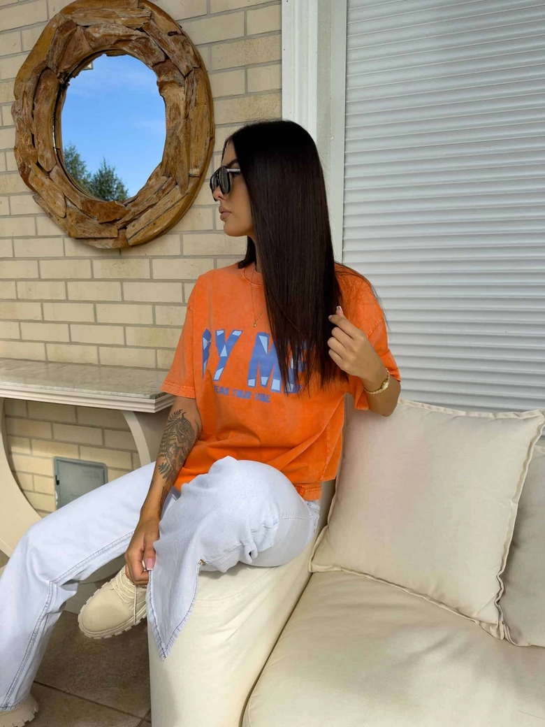 Dekatyzowany t-shirt BALEN - pomarańczowy