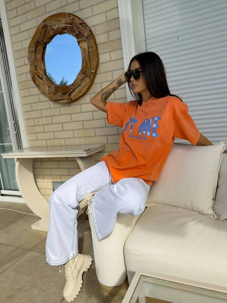 Dekatyzowany t-shirt BALEN - pomarańczowy