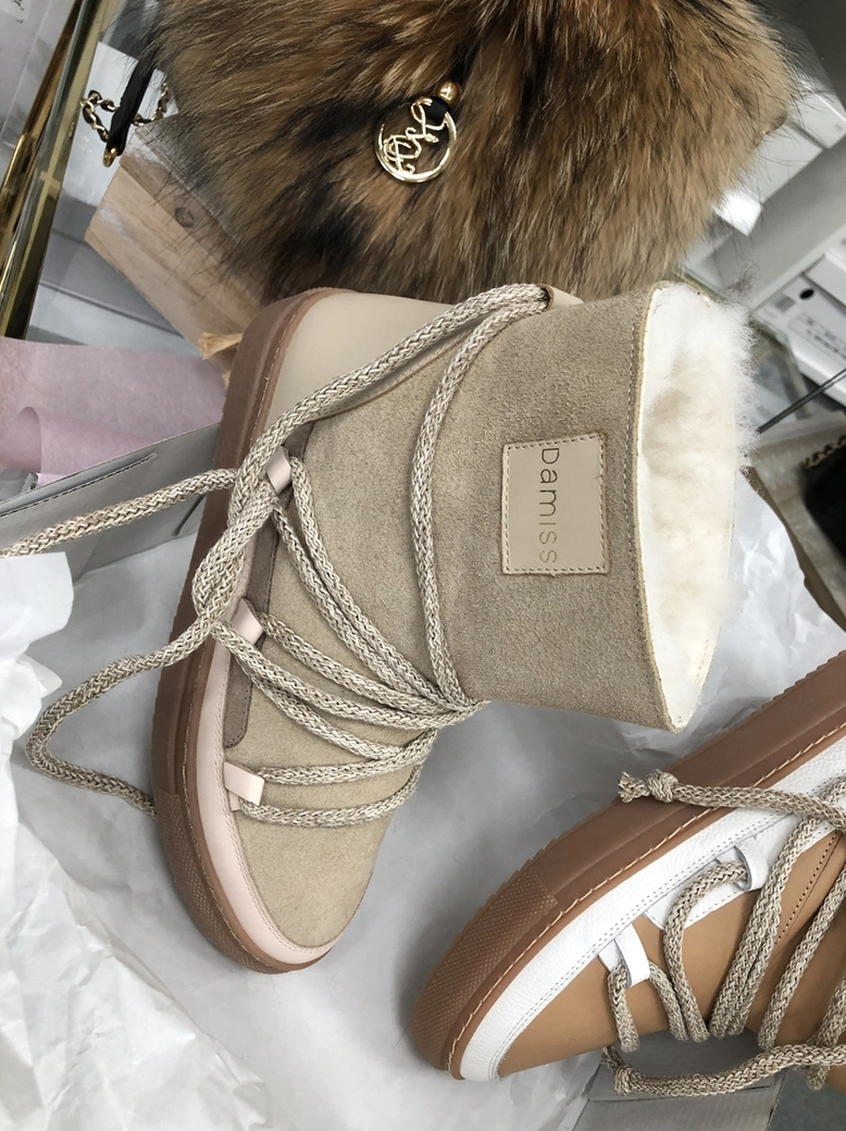 Buty emu śniegowce skórzane zamszowe z ozdobnym wiązaniem camel I514