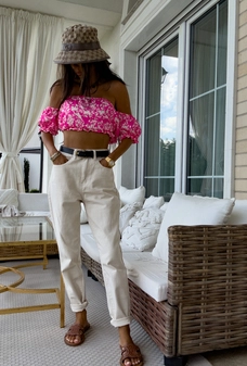 Bluzka Hiszpanka CARLITA print kwiaty - różowe