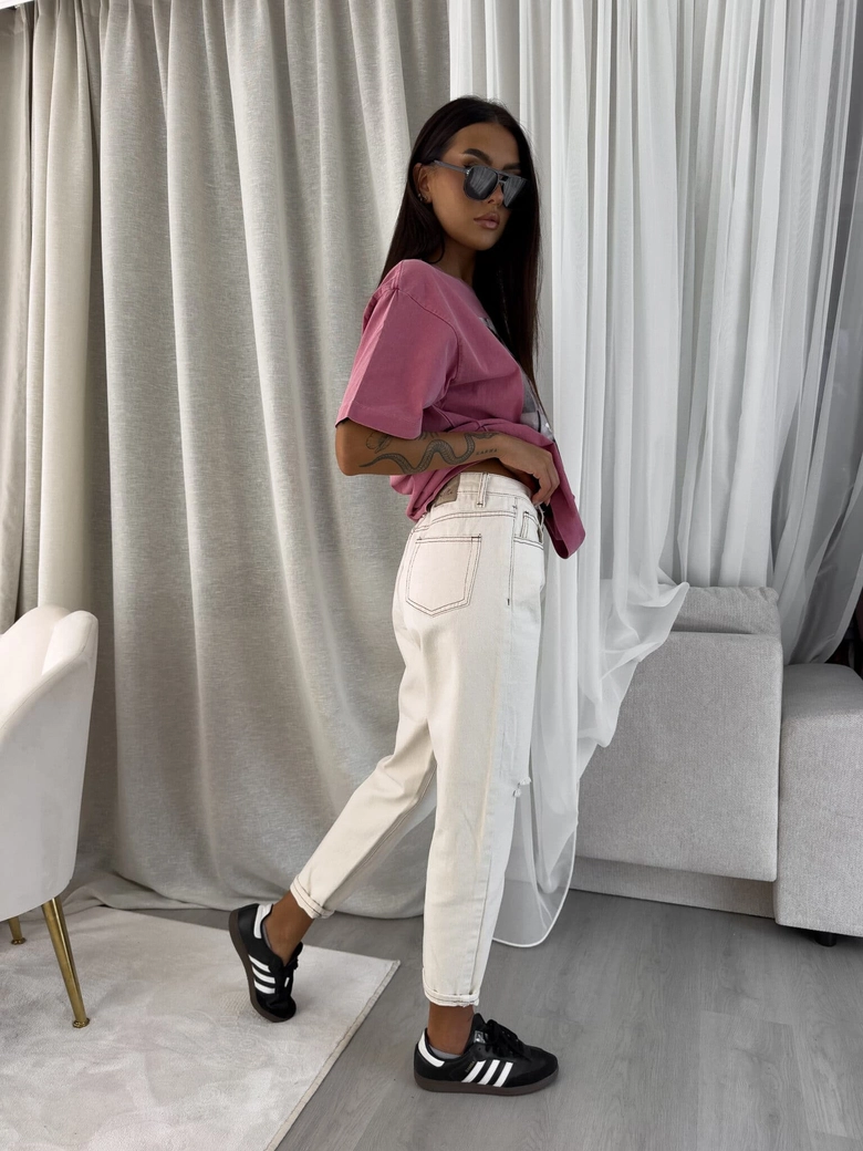 Dekatyzowany t-shirt ROLLER - brudny róż