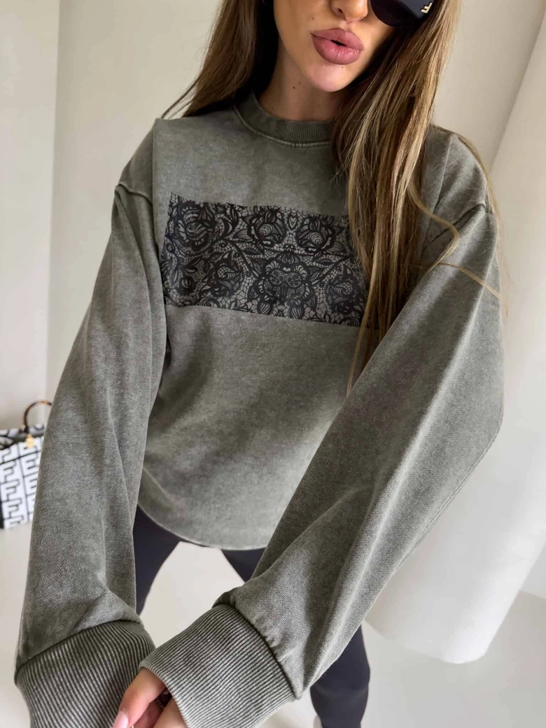 Dekatyzowana bluza KORONKA - khaki