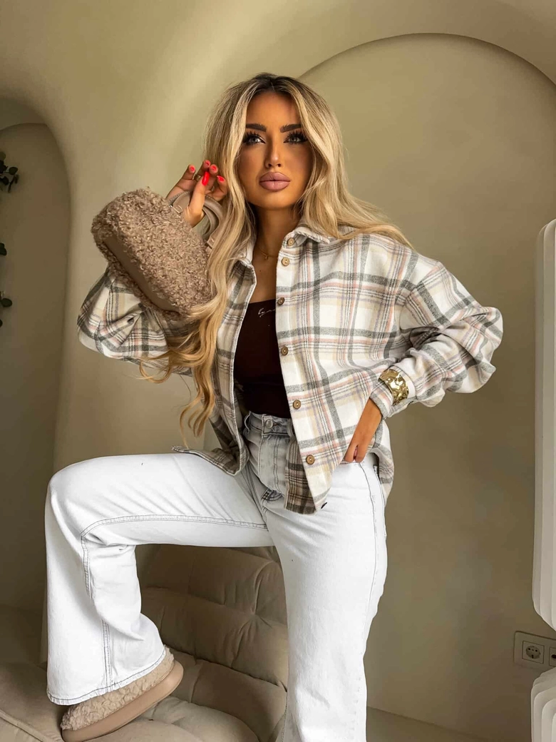 Koszula KRATA - szaro-beżowa