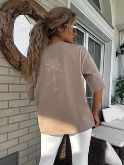 T-shirt PALMS – ciemny beż
