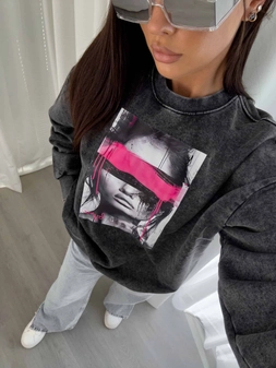 Dekatyzowana bluza LOCK - czarna