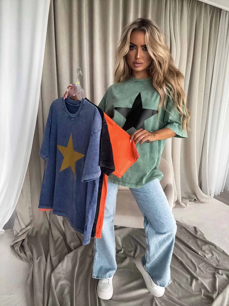 Dekatyzowany T-shirt STAR - rozbielony khaki