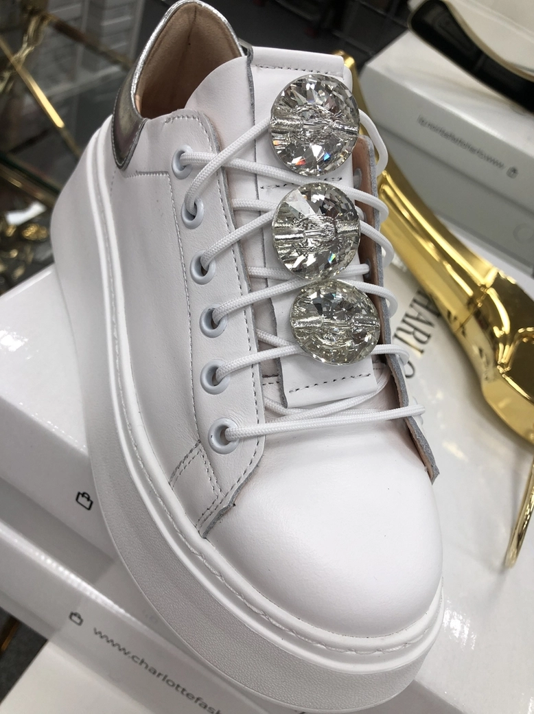 Sneakersy na wysokiej podeszwie białe Diamonds I549