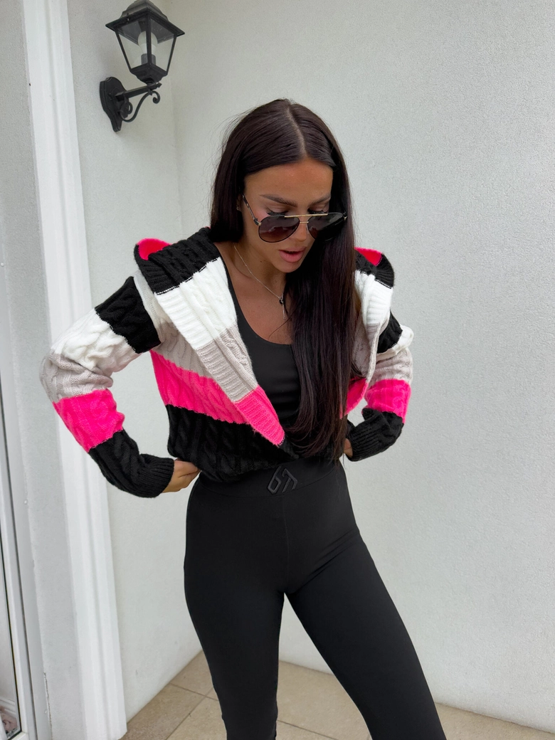 Sweter BOMBERKA KAPTUR pasy – czarna