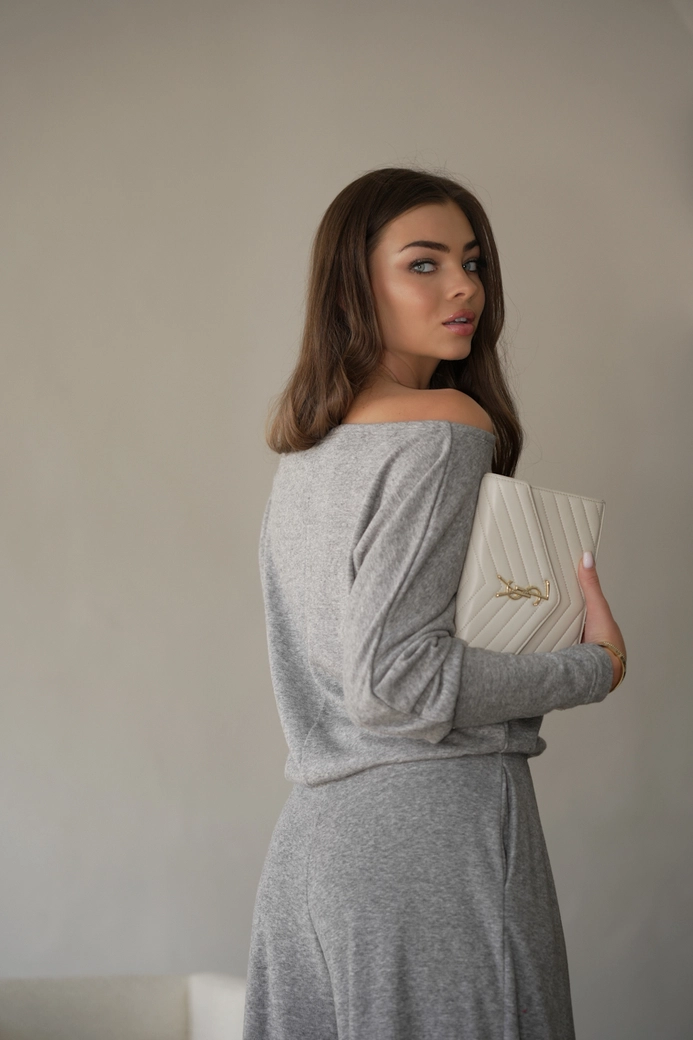 Komplet damski BG Glam | szary melanż N17592