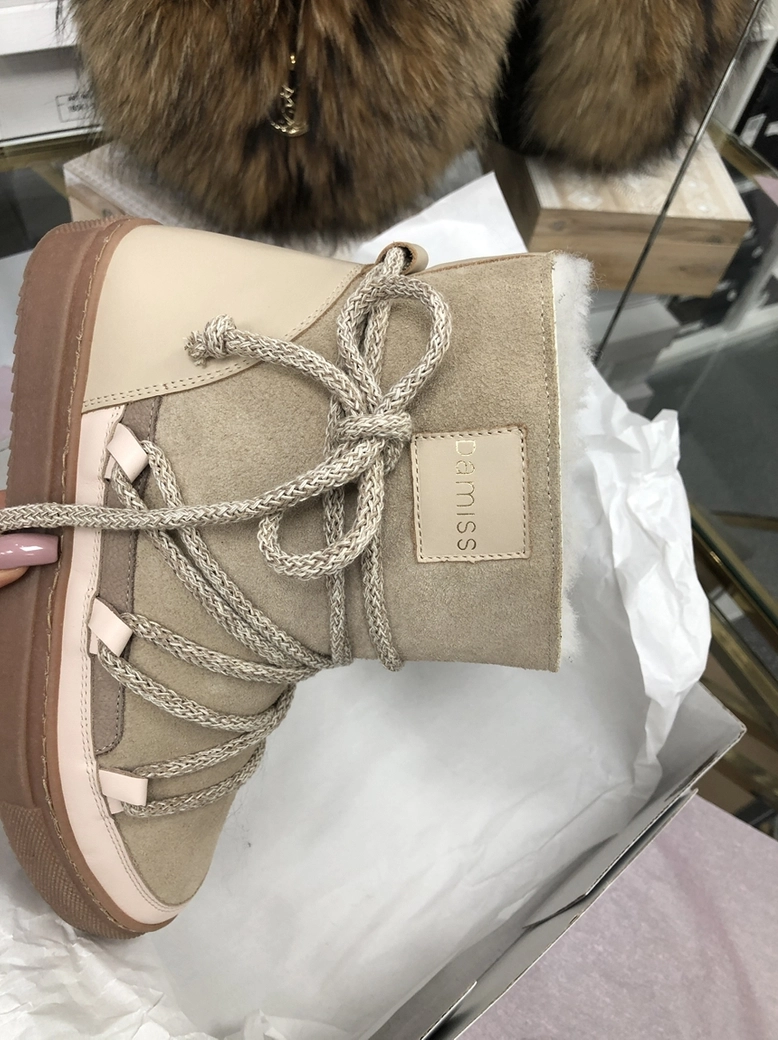 Buty emu śniegowce skórzane zamszowe z ozdobnym wiązaniem camel I514