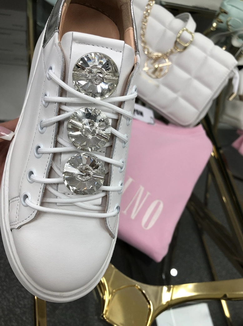 Sneakersy na wysokiej podeszwie białe Diamonds I549