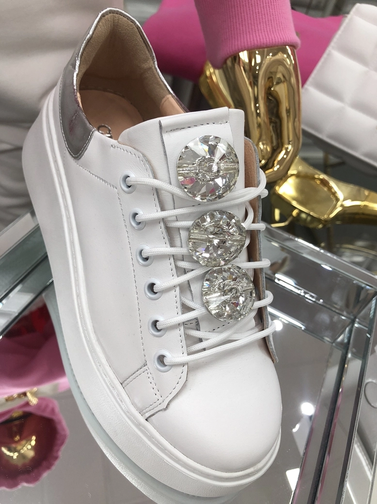 Sneakersy na wysokiej podeszwie białe Diamonds I549