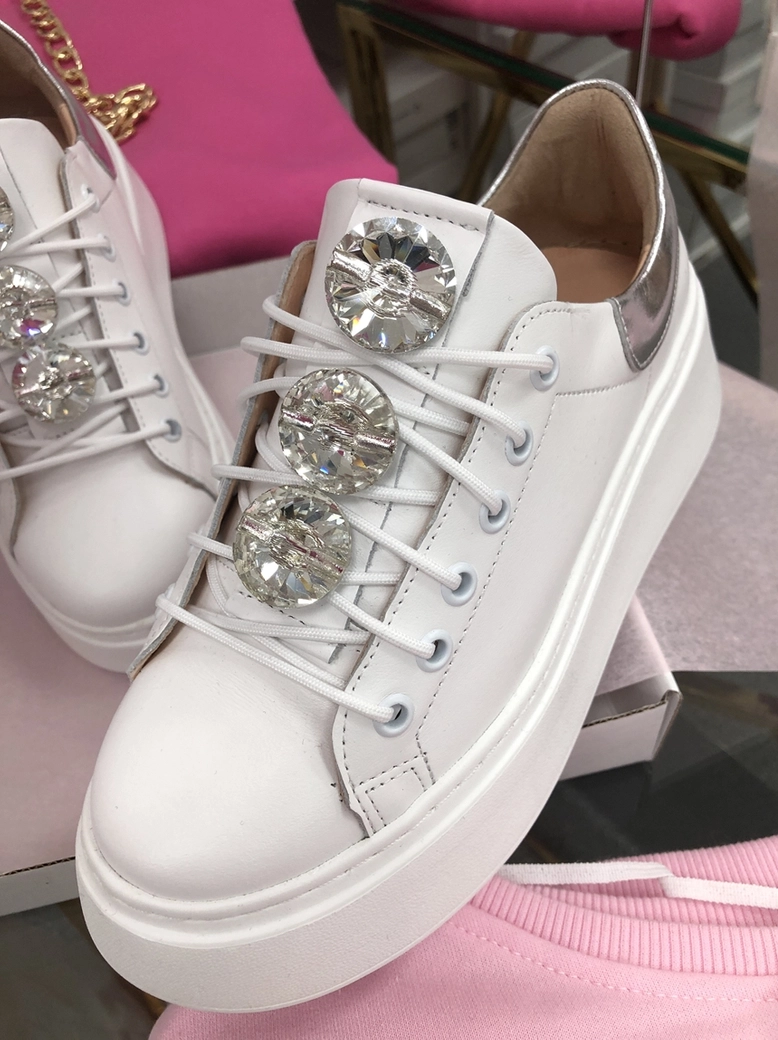 Sneakersy na wysokiej podeszwie białe Diamonds I549