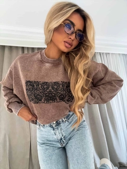 Dekatyzowana bluza KORONKA - ciemny beż