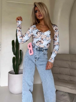 Bluzka VENEZIA print rose - lazurowa