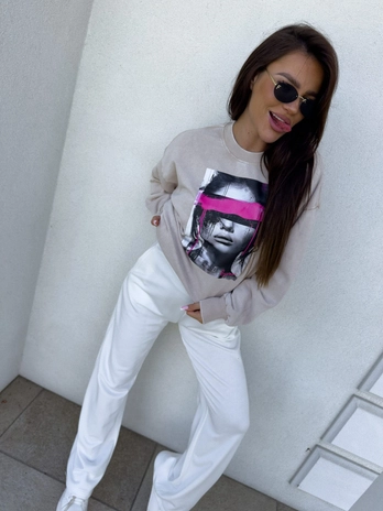 Dekatyzowana bluza LOCK - jasny beż