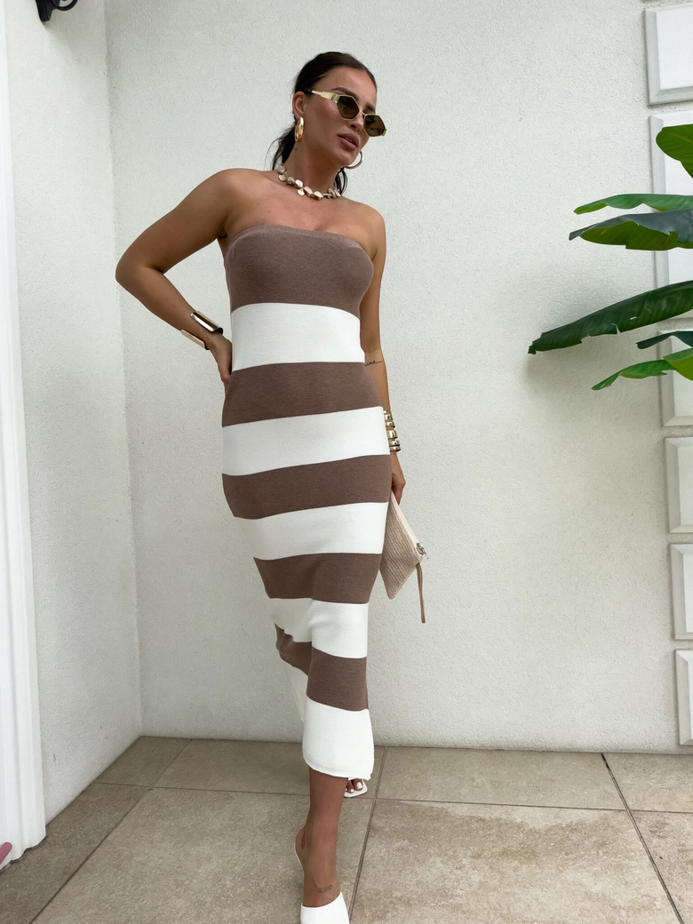 Sukienka SPAIN pasy - beż-ecru