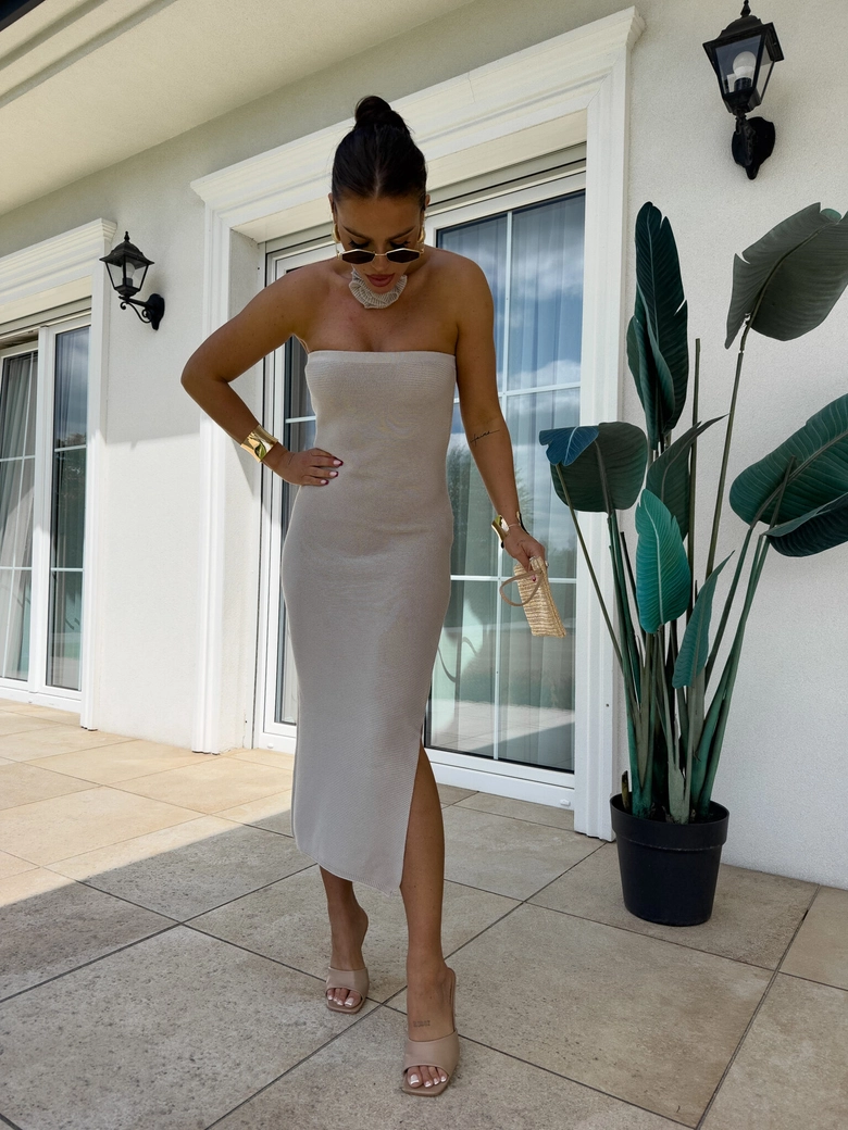 Sukienka SPAIN z kwiatkiem - taupe