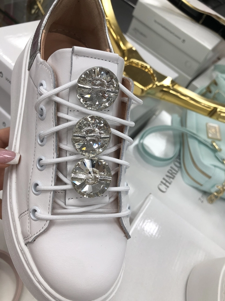 Sneakersy na wysokiej podeszwie białe Diamonds I549