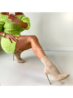 Botki na szpilce a'la skarpeta beżowe I387