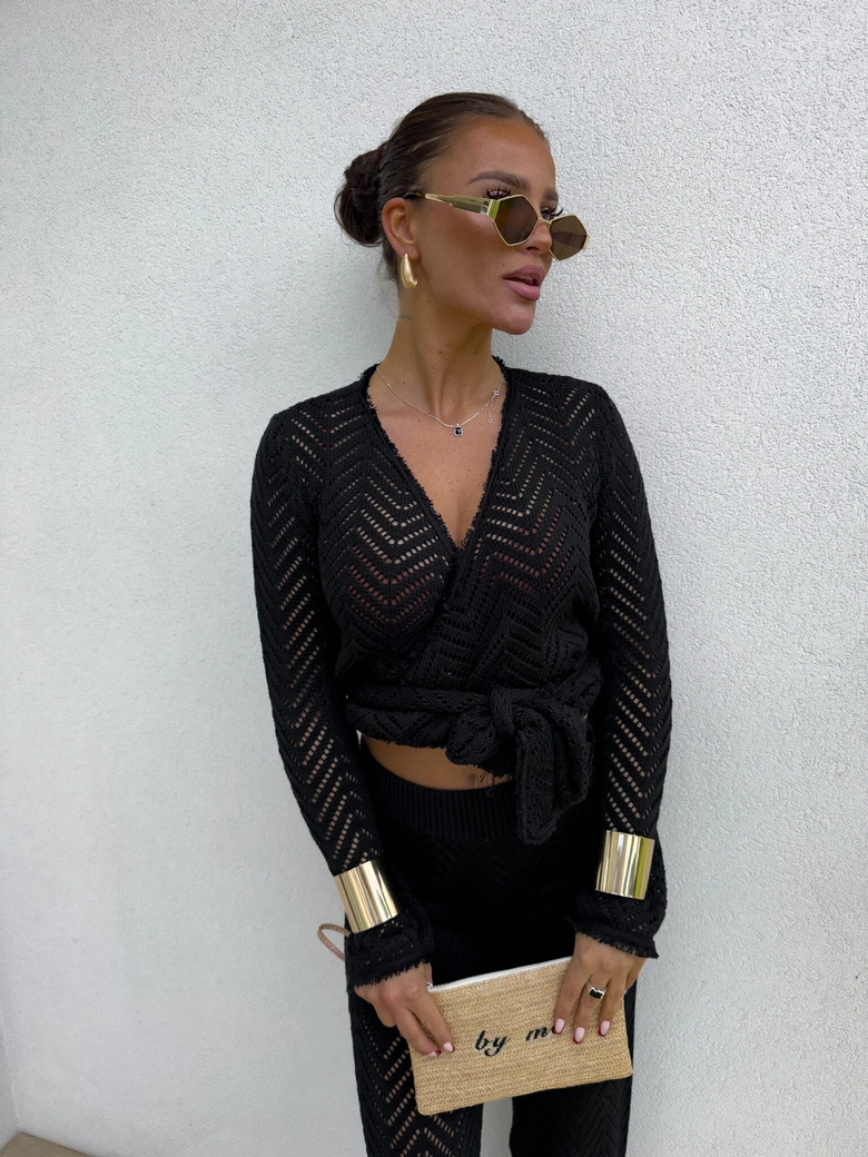 Sweterek wiązany jodełka BALI – czarny