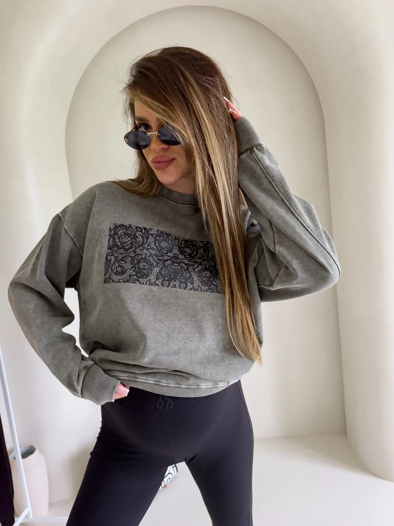 Dekatyzowana bluza KORONKA - khaki