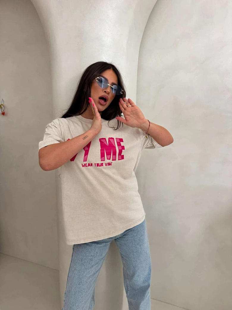 Dekatyzowany t-shirt BALEN - jasny beż