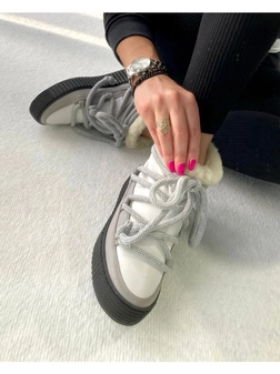 Śniegowce biało szare z wiązaniem I520