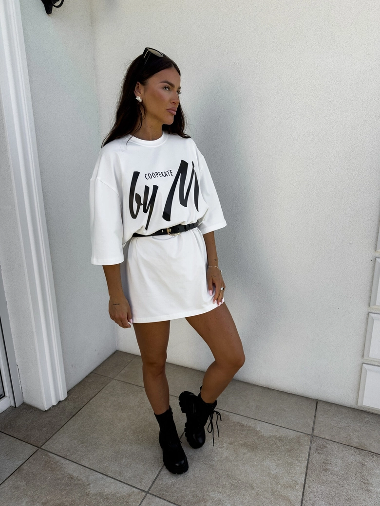 Tuniko sukienka t-shirt COLA - ecru